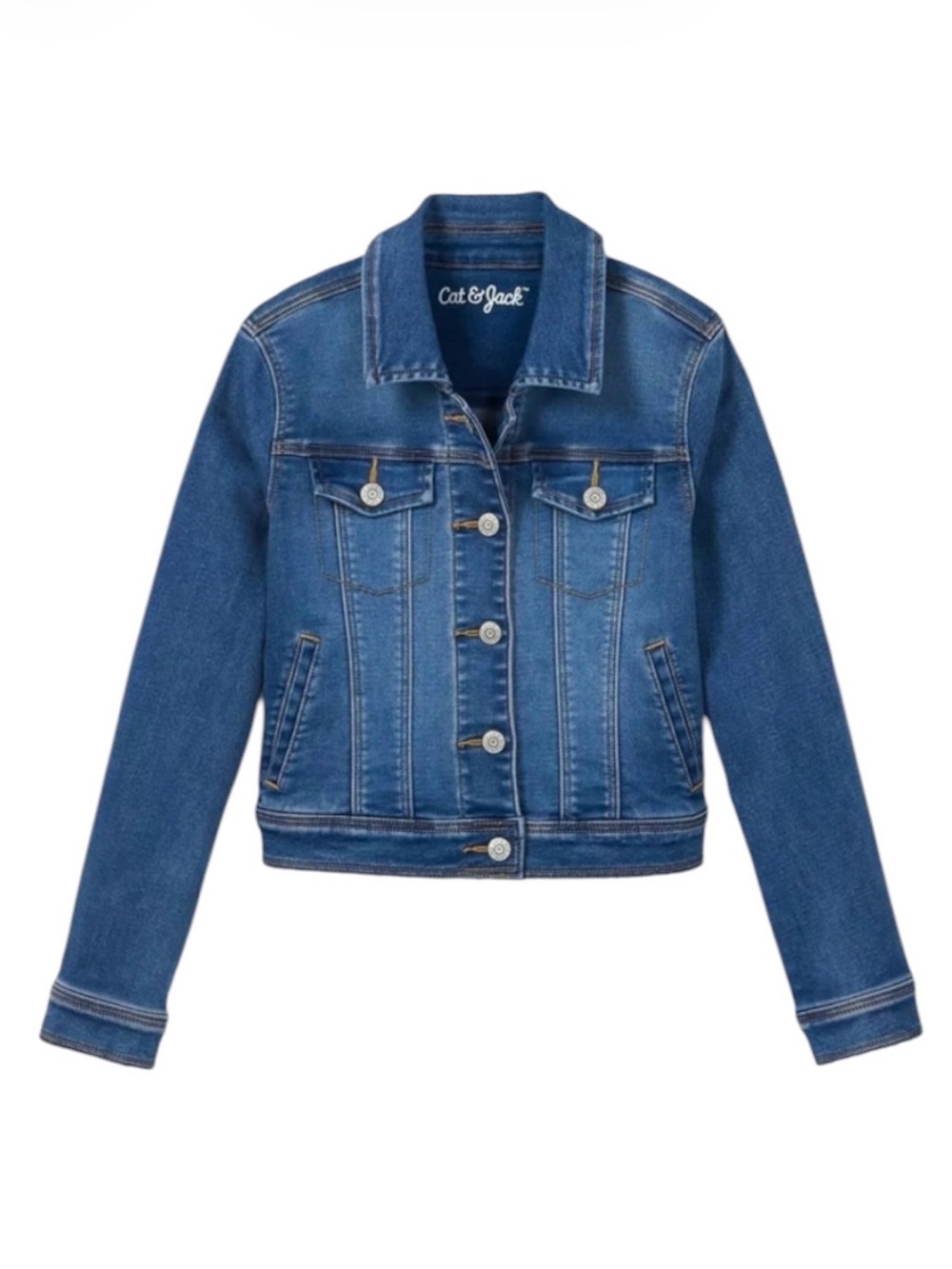✅ 5 for $25 - Cat & Jack Blue Denim Trucker Jacket, Girls’ Size 7/8